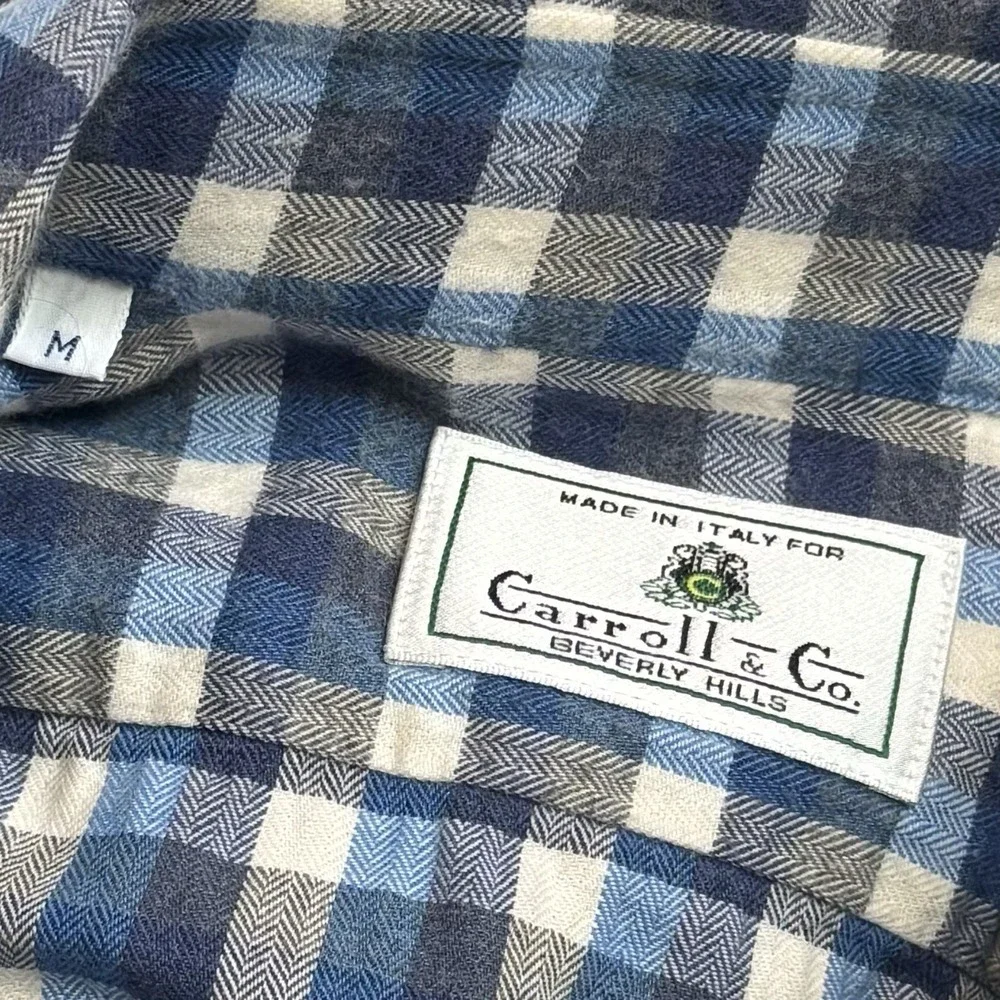 Vintage Carroll‎ & Co Blue and Black Plaid Button Down Old Money Luxury Chic M